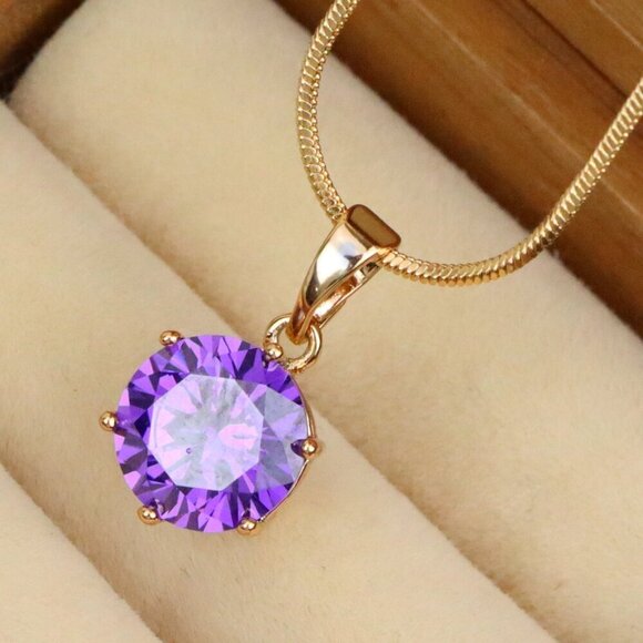 "Royal Purple Round Pendant in Rose Gold with Brilliant Faceting, XPPT1500 - Picture 1 of 14